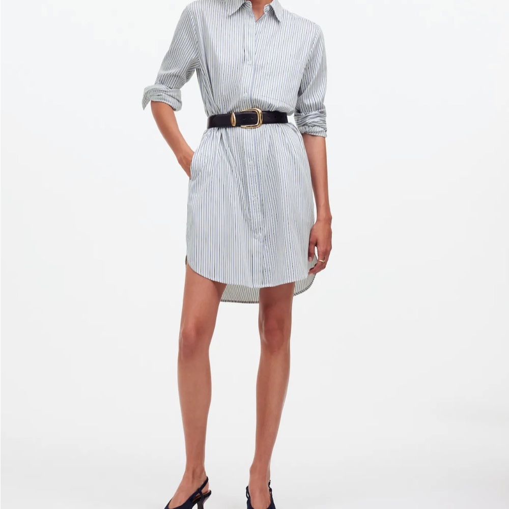 Madewell White and Blue Buttoned Mini Shirt Dress